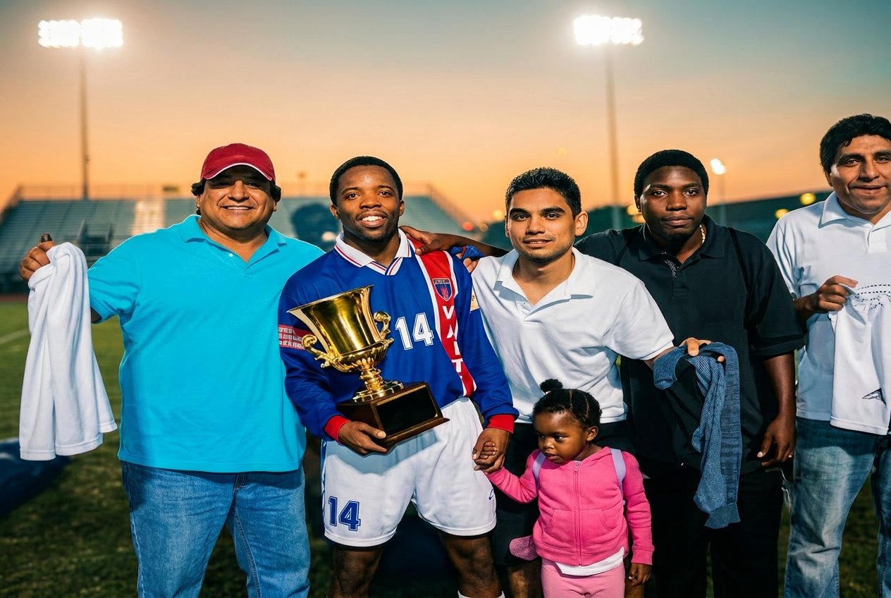 Andre lifting the championship trophy with teammates