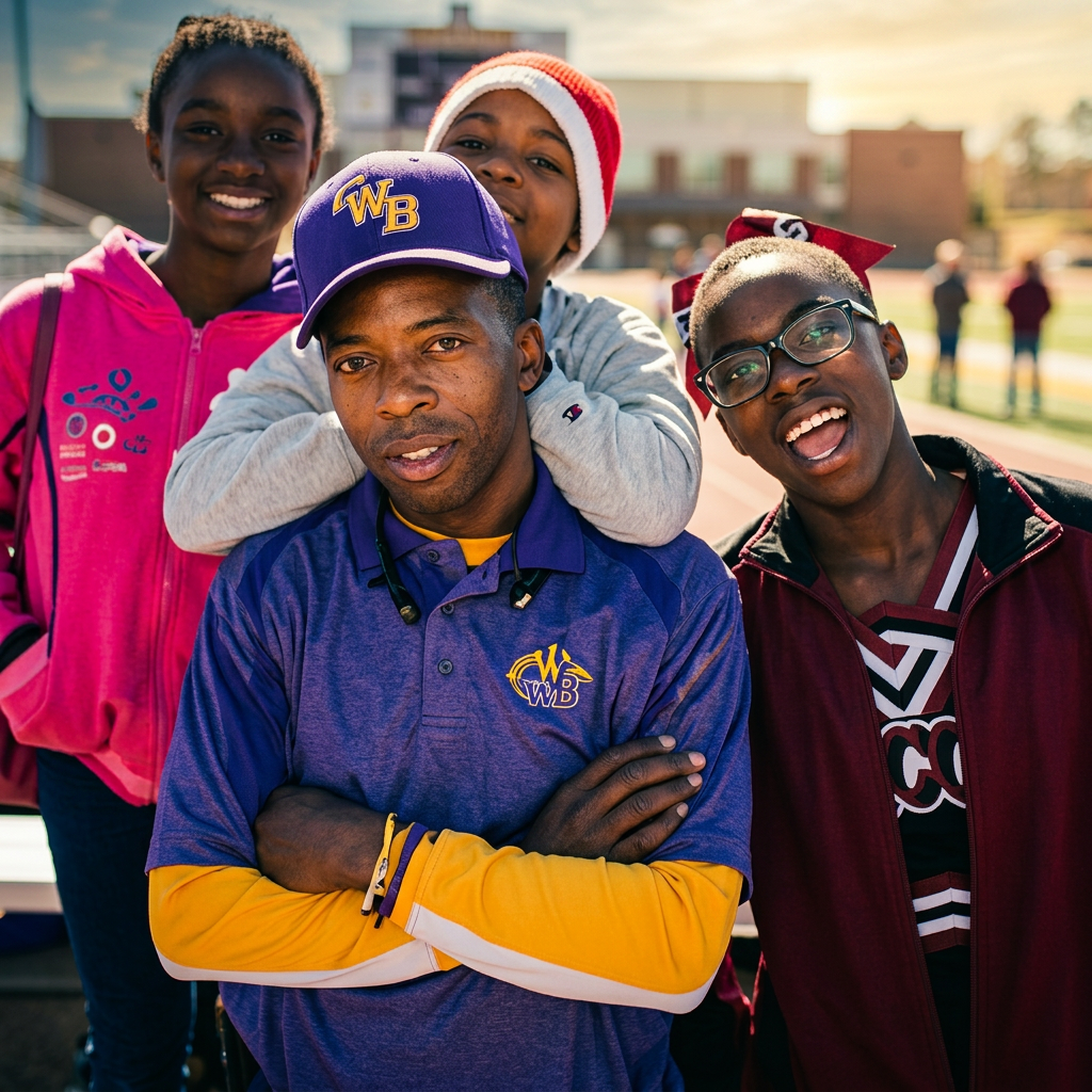 Andre as head coach with student athletes