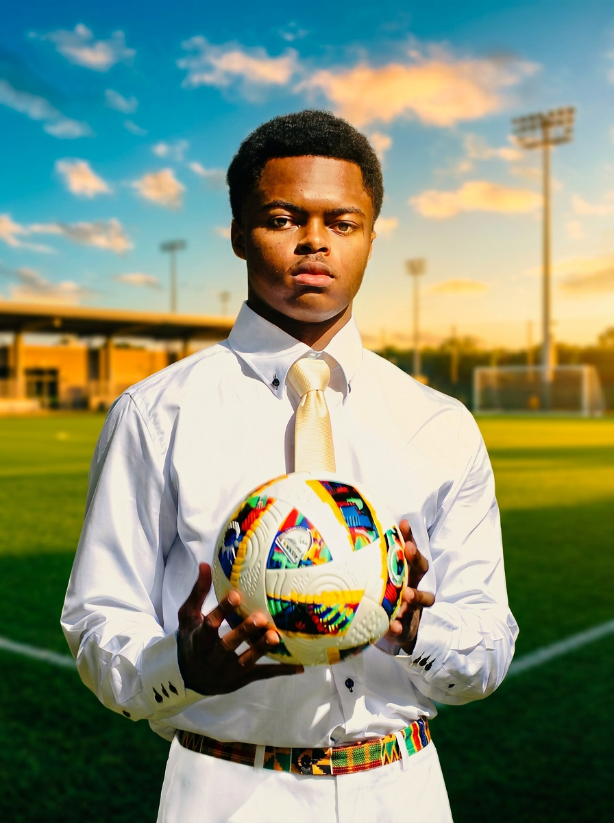 Portrait of a young athlete holding a soccer ball